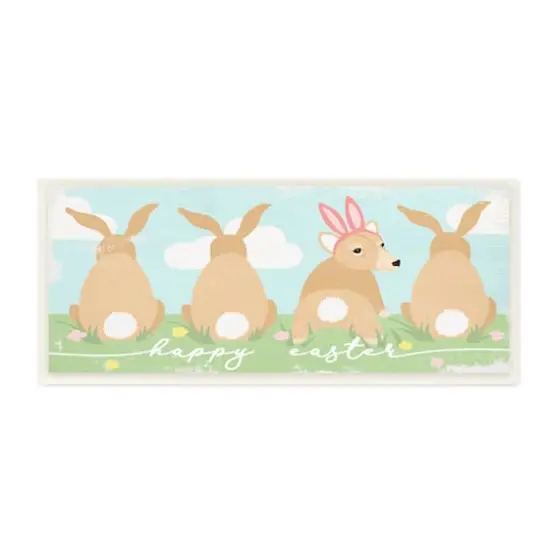 Stupell Industries Happy Easter Sentiment Bunny Tails Funny Corgi Dog Wall Plaque Art {1}