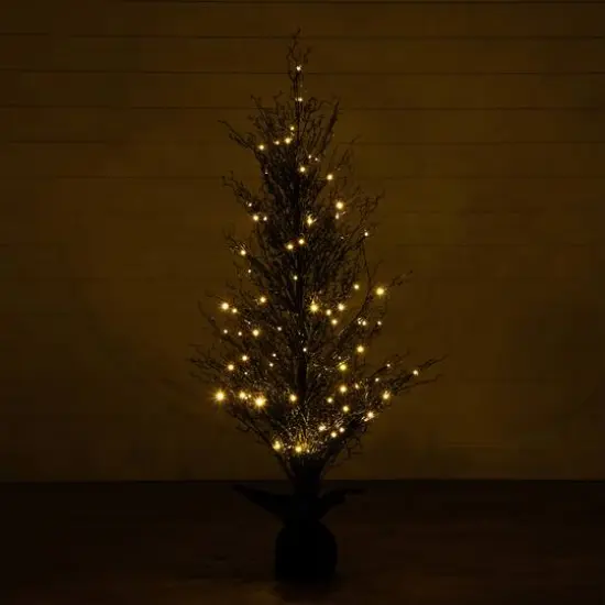 5ft. Pre-Lit LED Halloween Black Twig Artificial Fall Tree in Burlap Planter {14}