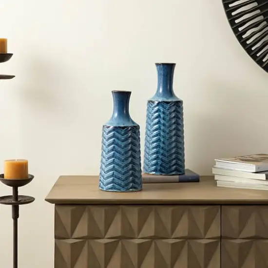 Glitzhome® Brilliant Blue Chevron Ceramic Modern Vase Set {7}