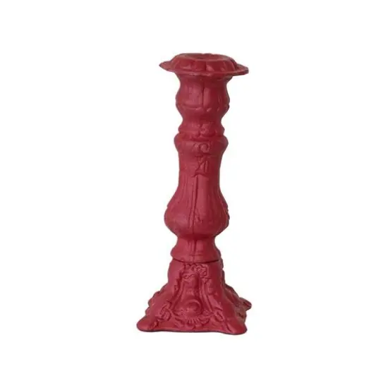 Hello Honey® 8.25" Red Embossed Cast Aluminum Taper Candleholder {1}