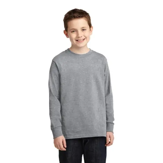 Port & Company&reg; Youth Long Sleeve Core Cotton T-Shirt Athletic Heather {3}
