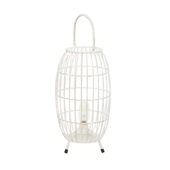 White Iron Modern Candle Holder Lantern, 16" x 9" x 9" {3}