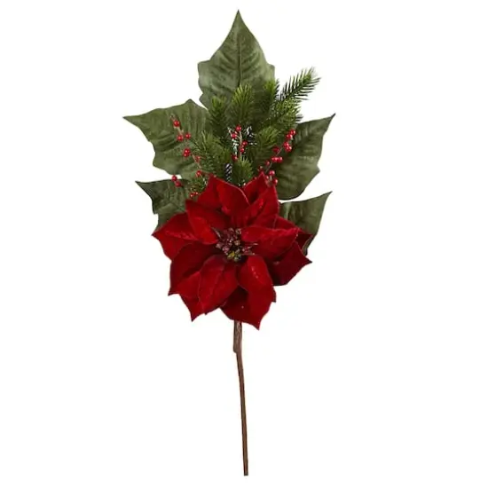 31&rdquo; Poinsettia, Berries & Pine Artificial Flower Bundle Set, 3ct. {1}