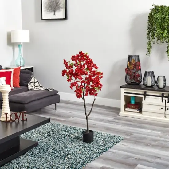 4ft. Potted Red Cherry Blossom Artificial Tree {5}