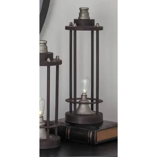 Brown Iron Industrial LED Lantern, 13" x 4" x 4" {7}