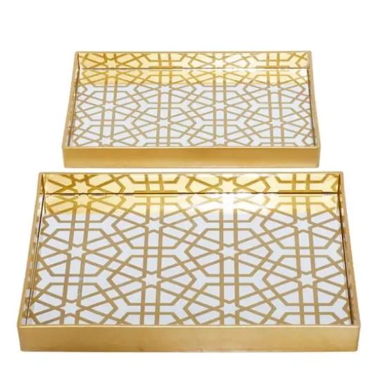 CosmoLiving by Cosmopolitan Matte Gold Plastic Glam Tray Set {7}