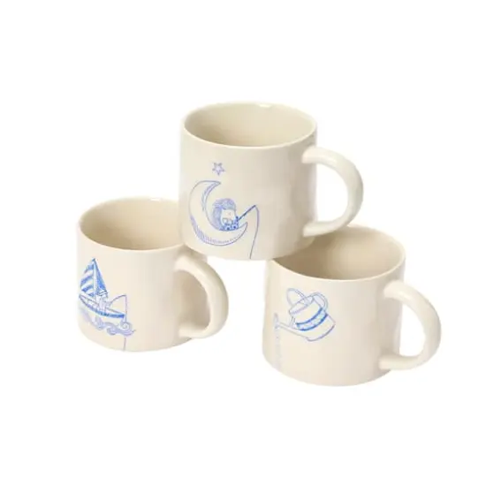 Hello Honey&reg; 16oz. Cream and Blue Stoneware Mug Set with Wax Relief Illustration and Secret Image on Bottom {1}