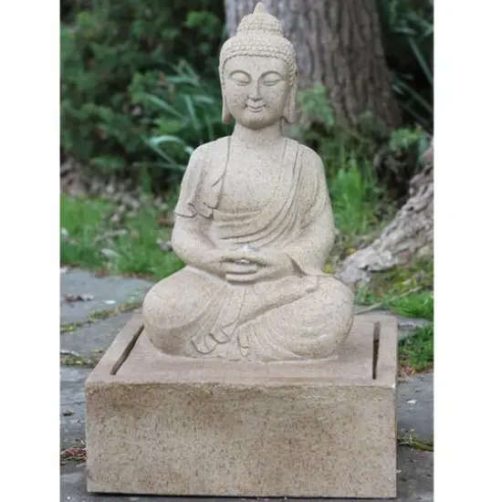 28" LED Lighted Praying Buddha Outdoor Water Fountain {4}
