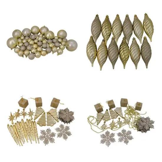 125ct. Champagne Gold Shatterproof 4-Finish Christmas Ornaments {4}