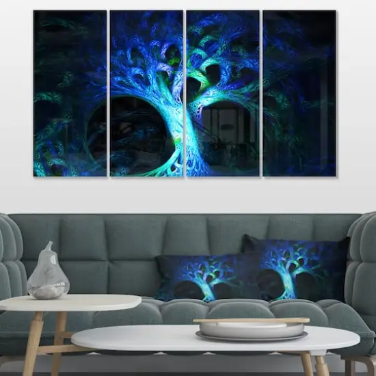 Designart - Magical Blue Psychedelic Tree - Abstract Canvas Art Print {3}