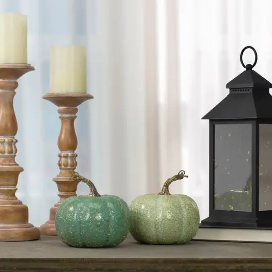 5" Green Fall Harvest Tabletop Pumpkins Set {3}