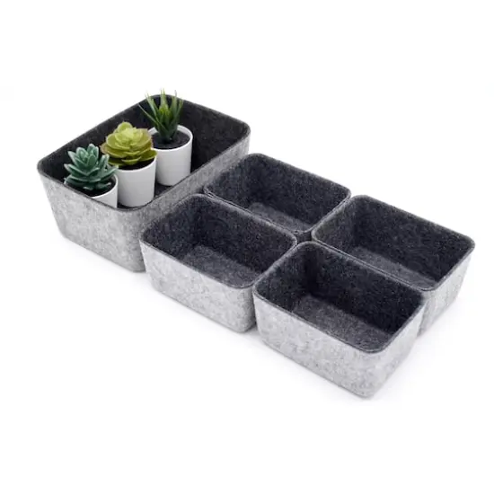 Welaxy Felt 5 Piece Drawer Organizer Bins Charcoal {4}