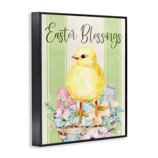 Stupell Industries Easter Blessings Text Striped Yellow Chick Egg Basket Framed Giclee Art Black {4}