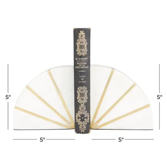 CosmoLiving by Cosmopolitan White Marble Glam Bookends, 5" x 5" x 2" {8}
