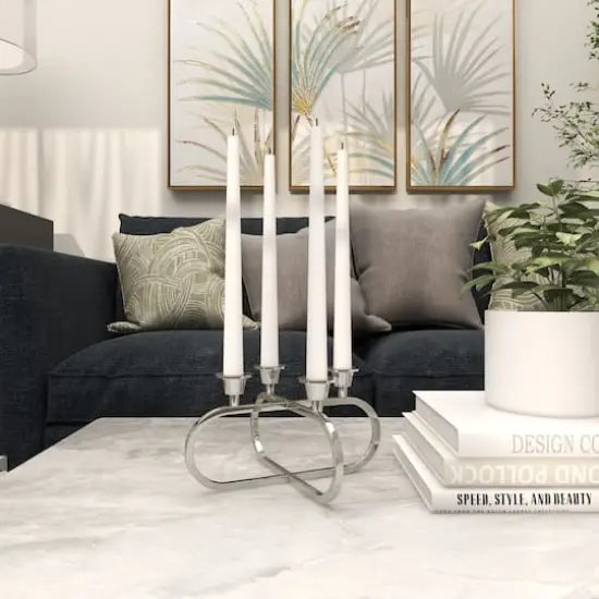 8" Silver Stainless Steel Overlapping Oval Geometric Candelabra {9}