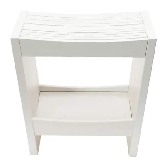 Hello Honey&reg; 18" Modern Slatted Solid Wood Stool With Storage Shelf White Finish {5}