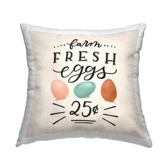 Stupell Industries Farm Fresh Eggs Easter Sign, Farm Fresh Eggs Easter Sign Outdoor Printed Pillow {1}