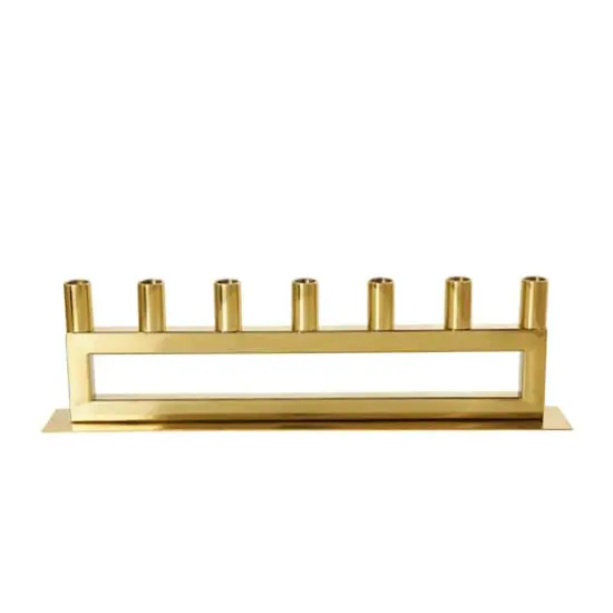 22" Gold Stainless Steel 7 Taper Candle Candelabra with Rectangular Frame {1}