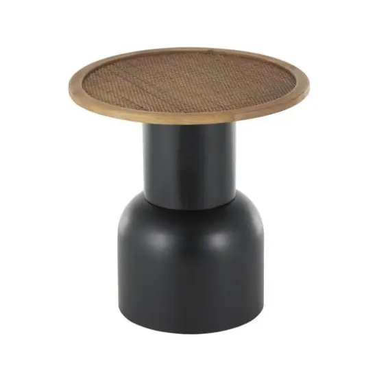 19.5" Black Metal & Rattan Accent Table {7}