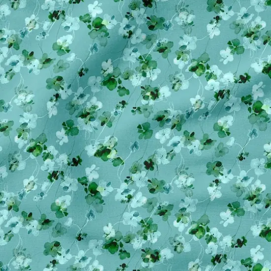 Fabric Editions Turquoise Watercolor Floral Cotton Fabric {5}
