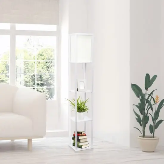 Lalia Home 5ft. Column Shelf Floor Lamp with Linen Shade White {5}