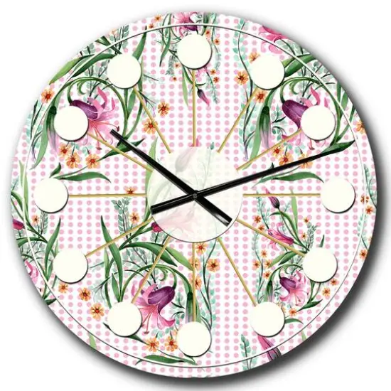 Designart Floral Botanical Retro X Mid-Century Modern Wall Clock {1}
