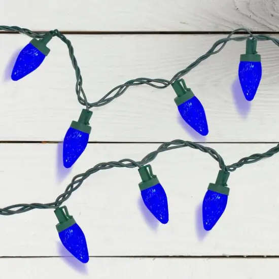 50ct. Faceted Blue LED C7 Christmas String Lights with Green Wire {3}