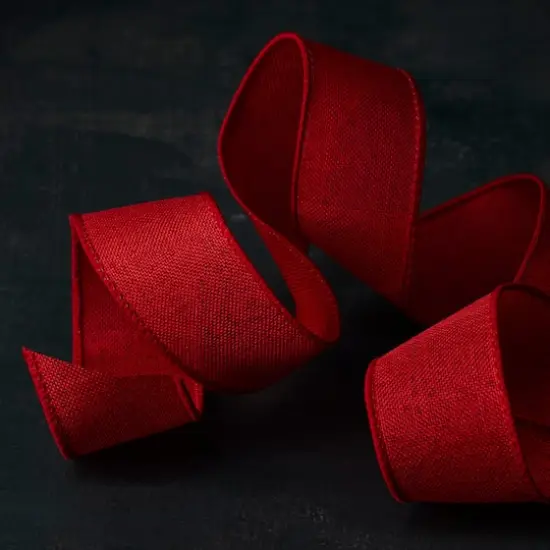 1.5" x 30ft. Red Wired Faux Linen Ribbon by Celebrate It™ Specialty {5}