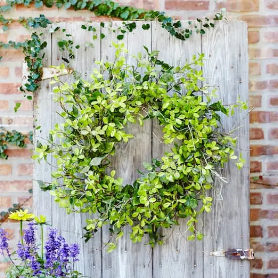 30" Green Oversized Mixed Foliage & Twig Wreath {1}