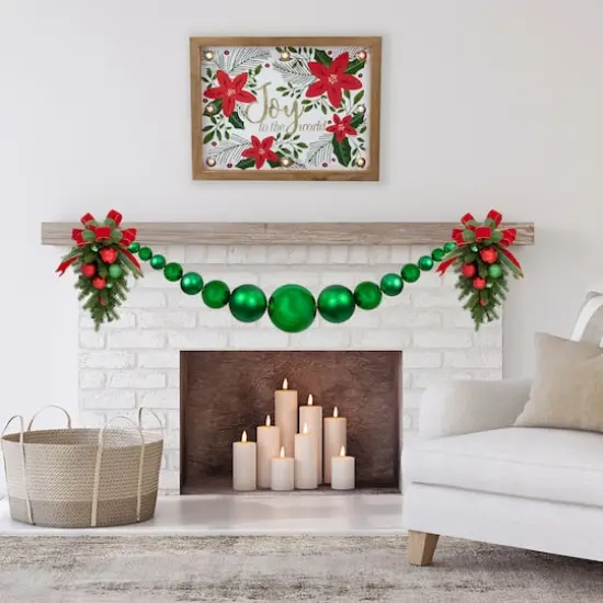 6ft. Green Shiny & Matte Shatterproof Ball Christmas Swag {5}