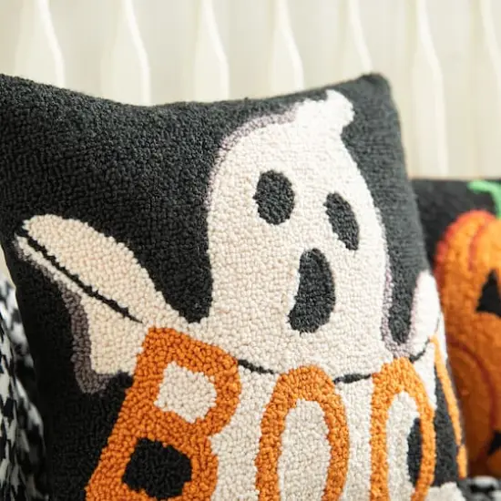 Glitzhome&reg; 14" Hooked Halloween Ghost "BOO" Pillow {6}