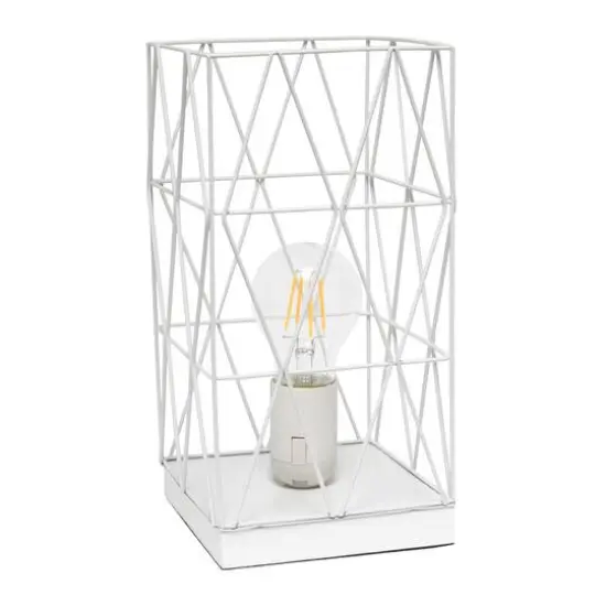 Simple Designs 10" Geometric Square Metal Table Lamp White {1}