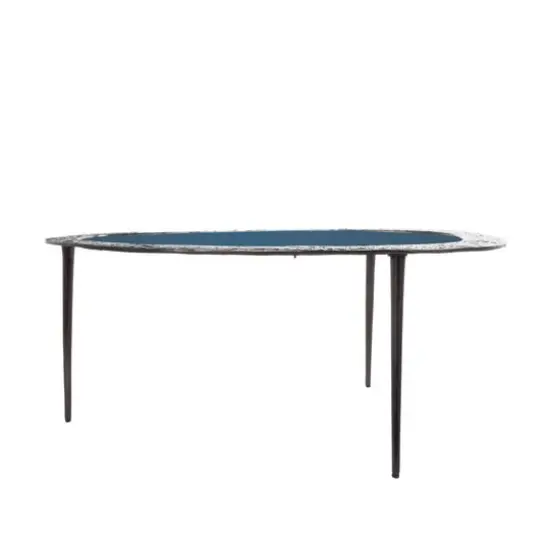 30" Black Aluminum Abstract Oval Shaped Coffee Table with Glass Top {9}
