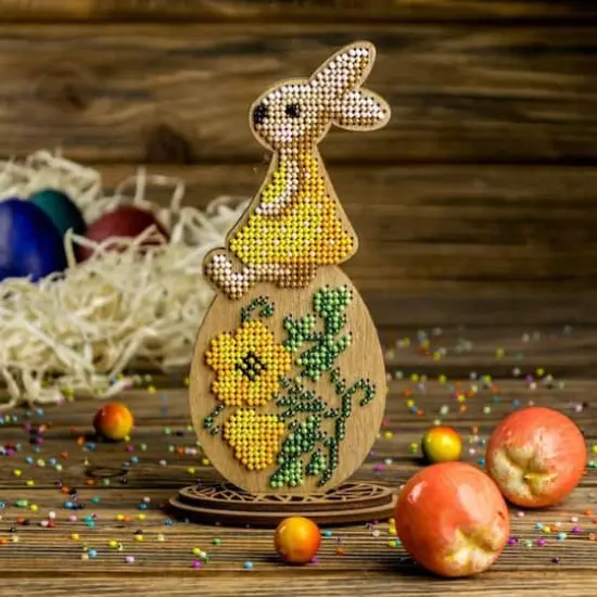 Wonderland Crafts Bunny Sitting on Yellow Egg Bead Embroidery on Wood Kit {3}