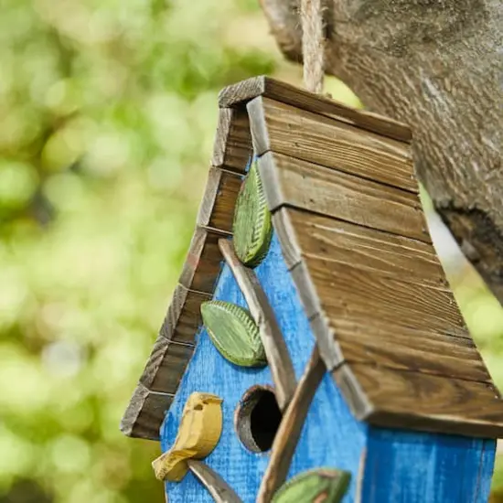 Glitzhome&reg; 12.5" Distressed Wood Birdhouse with Leaves {5}