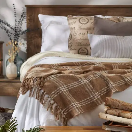 DII&reg; Stone & Off White Modern Farmhouse Plaid Throw {7}