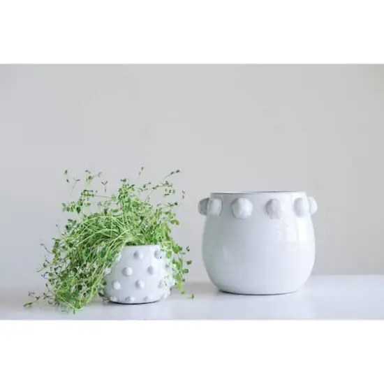 Hello Honey&reg; 9" White Bubble Design Top Terracotta Planter {4}