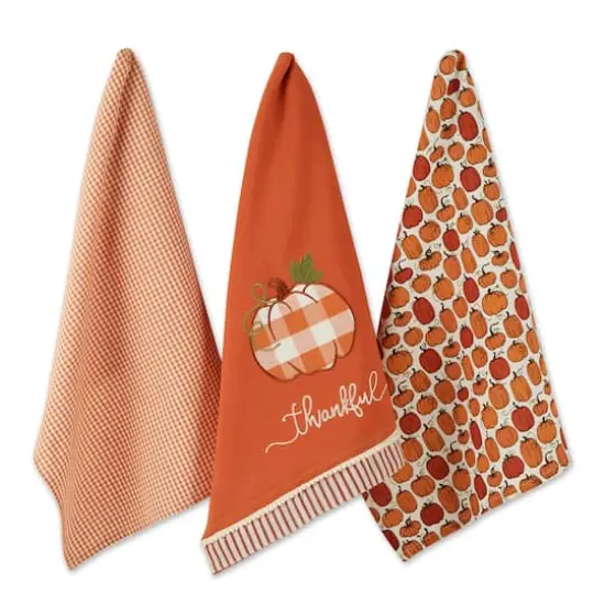 DII&reg; Thankful Check Pumpkin Dishtowel Set {1}