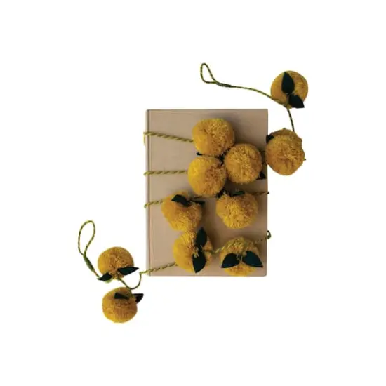 Hello Honey&reg; 6ft. Mustard Pom Poms with Green Felt Leaves Garland {3}