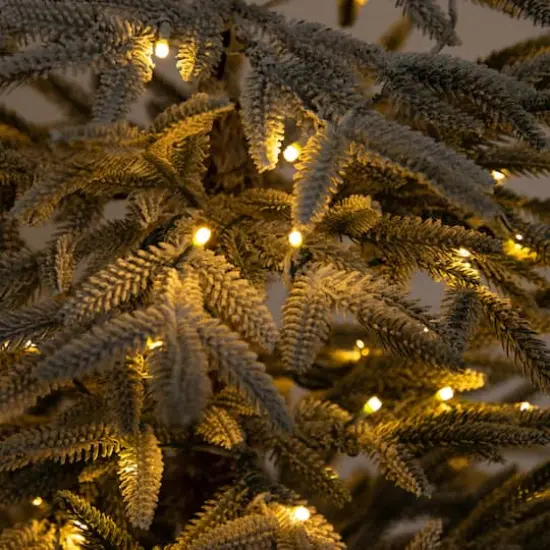 7ft. Pre-Lit Flocked Woodland Fir Artificial Christmas Tree, Warm White LED Lights {5}