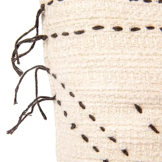 Hello Honey&reg; Natural & Black Hand-Embroidered Cotton Lumbar Pillow with Kantha Stitch {5}