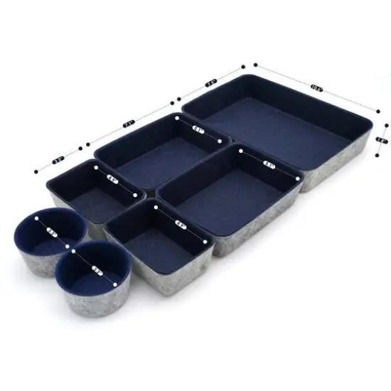 Welaxy 7 Piece Felt Round Cups & Trays Drawer Organizer Set Navy {9}