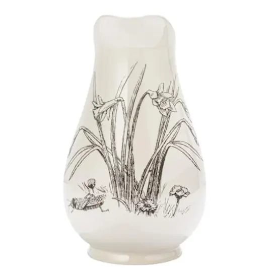 Hello Honey&reg; 2qt. White & Charcoal Flower Design Stoneware Pitcher {1}