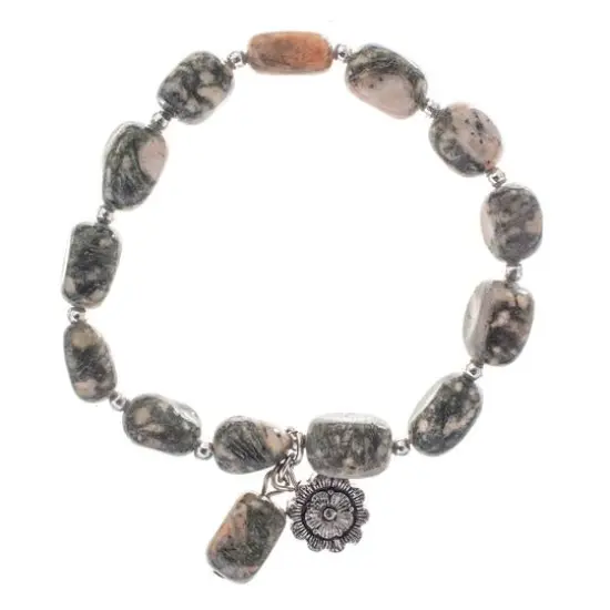 John Bead Jasper Natural Stone Bracelet with Flower Charm {5}