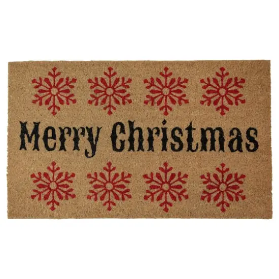 30" Merry Christmas Snowflake Natural Coir Doormat {1}
