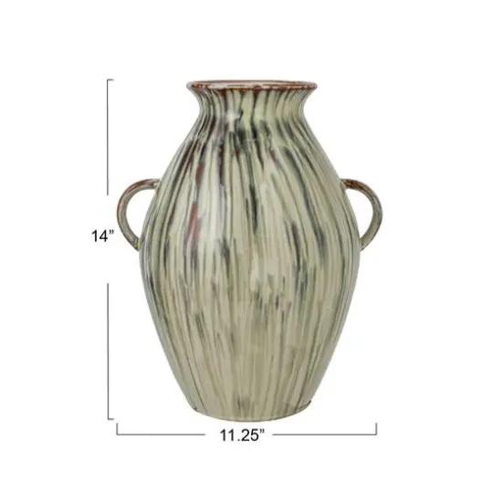 Hello Honey® 14" Multicolor Reactive Glaze Hand-Painted Stoneware Vase with Handles {6}