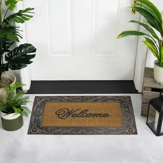 Brown & Black Scrollwork Rectangular Welcome Doormat {4}