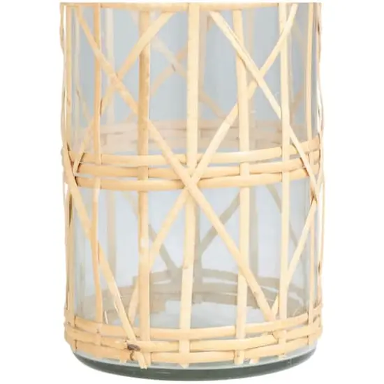 19" Clear Glass Handmade Vase with Light Brown Rattan Woven Body & Neck {4}