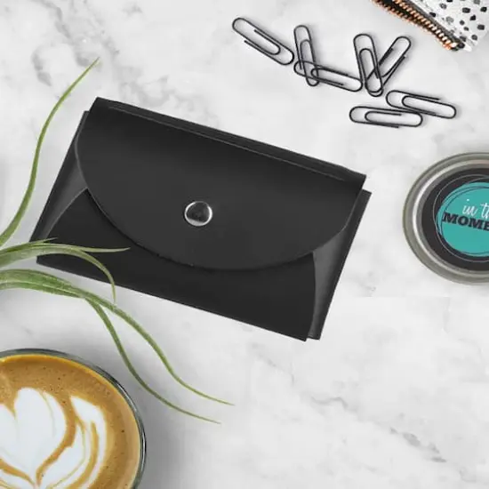 JAM Paper Italian Leather Business Card Holder Case with Round Flap Black {7}