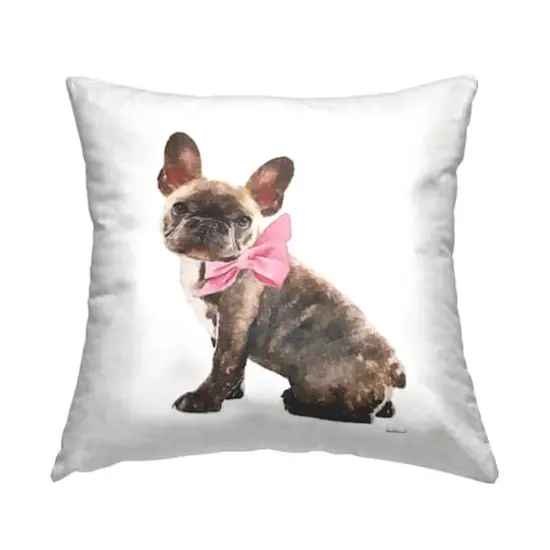 Stupell Industries Fashionable Puppy Dog Pink Bow Glam Portrait Throw Pillow, 18" x 18" {1}
